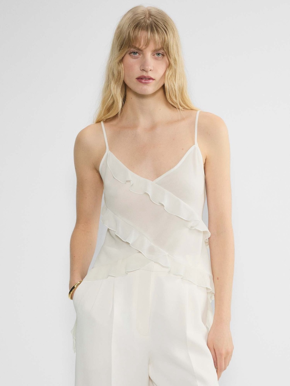 Aritzia Wilfred Ivory Ruffle Camisole Top Like new XS